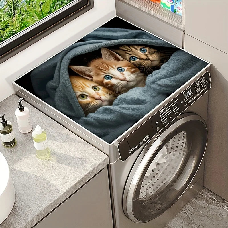 A Cat-Patterned Washing Machine Top Cover Mat, Suitable for Modern Washing Machines And Dryers