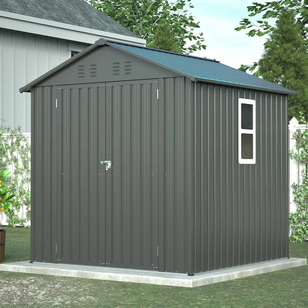Galvanized Steel Storage Shed Metal Garden Tool Utility Outdoor Backyard Patio Lawn Storage House