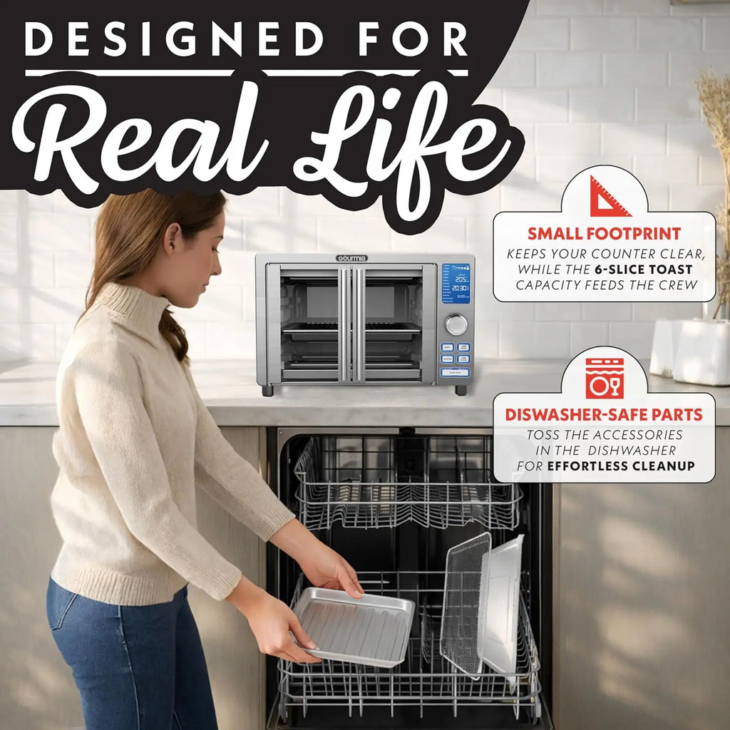 6-Slice Air Fryer Toaster Oven with 14 Presets, LED Display & French Door - Stainless Steel