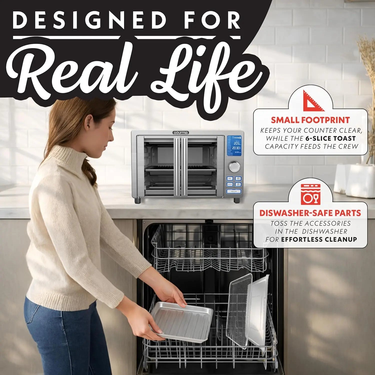 6-Slice Air Fryer Toaster Oven with 14 Presets, LED Display & French Door - Stainless Steel