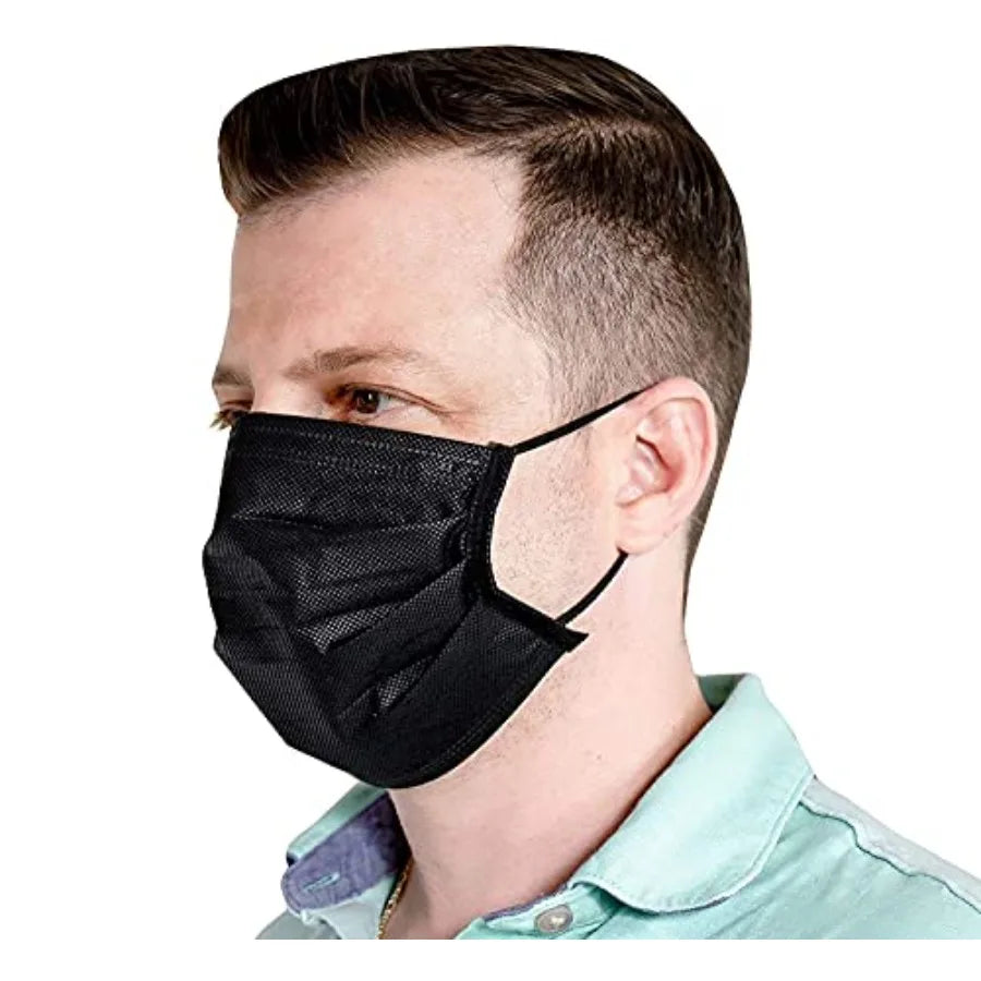 Bulk Black Face Masks 2000 PCS Non Woven Thick 3-Layer with Adjustable Earloop for Daily Use