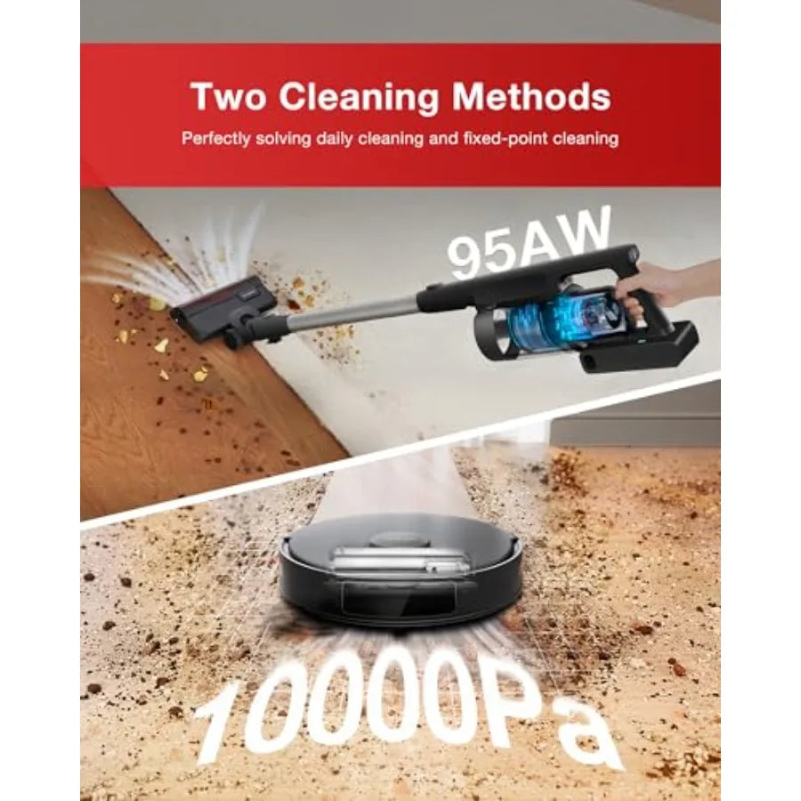 C12 Combo Cordless Stick Vacuum and Robot and Mopping All-in-one Cleaning Combot with Dual Auto Self-Emptying 10000Pa Suction a