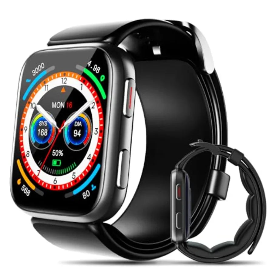 Smart Watch Blood Pressure Monitor 1.95 with Air Pump Cuff Black Sleep Heart Rate Tracking Pedometer Data Sharing Reminder Aler