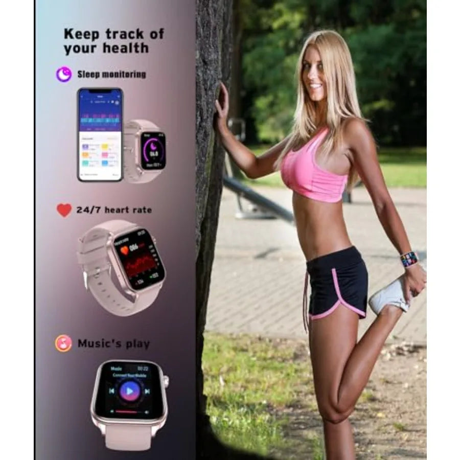 Men's Women's Smart Watch 1.96-inch HD Touchscreen Fitness Tracker with 100+ Sports Modes Blood Pressure Heart Rate Blood Oxyge