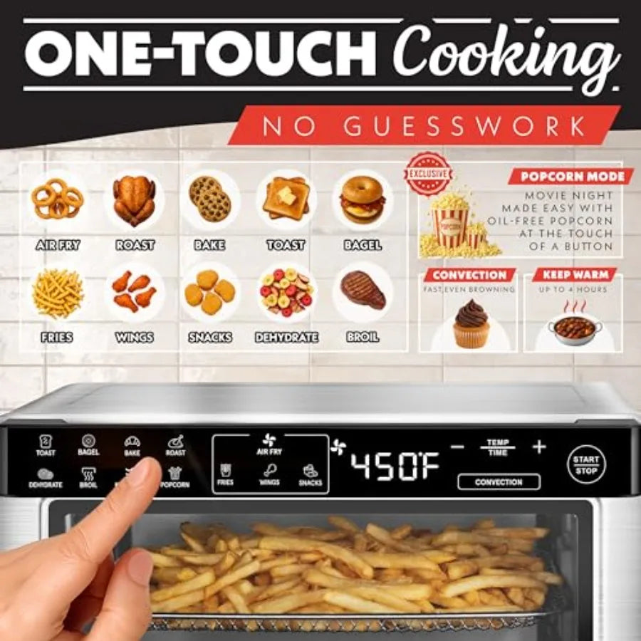 Digital Air Fryer Toaster Oven with Convection Mode 4 Slice Capacity 3 Rack Positions 12 Presets Toast Bagel Bake Roast Broil D