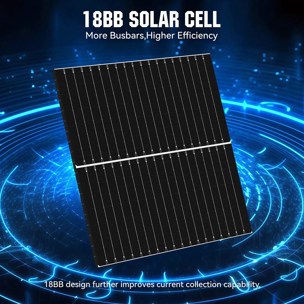 RVPOZWER 200W/400W/800W Bifacial Solar Panel 18BB N-Type Mono Cells High-Efficiency PV Power for Home Rooftop Off-Grid Outdoor