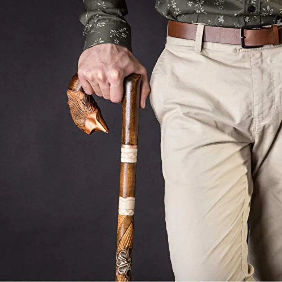 Walking Stick For Women Fox - Wooden Fashionable Walking Cane for Ladies - Hand Carved 36 Inches