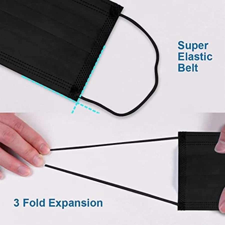Bulk Black Face Masks 2000 PCS Non Woven Thick 3-Layer with Adjustable Earloop for Daily Use