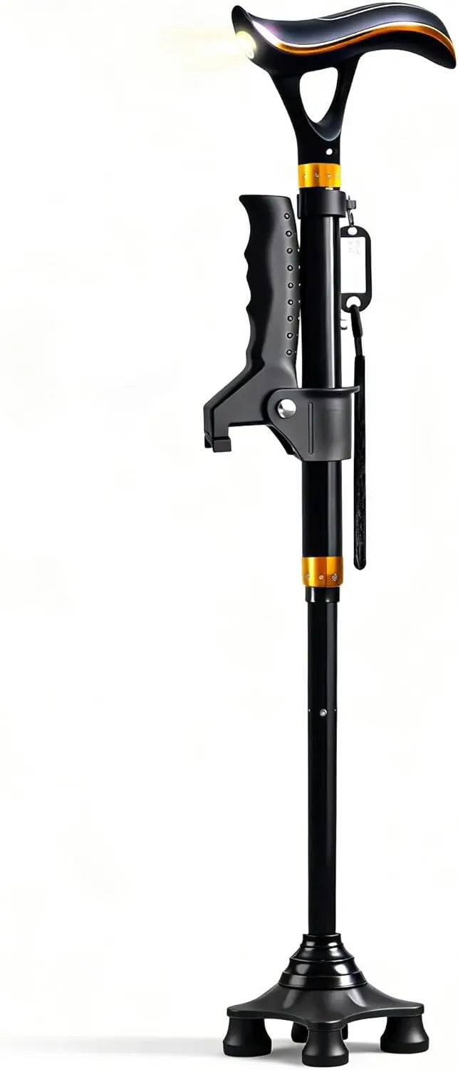 Foldable Adjustable Walking Cane with LED Light & Alarm, USB-C Rechargeable Heavy Duty Mobility Aid for Seniors