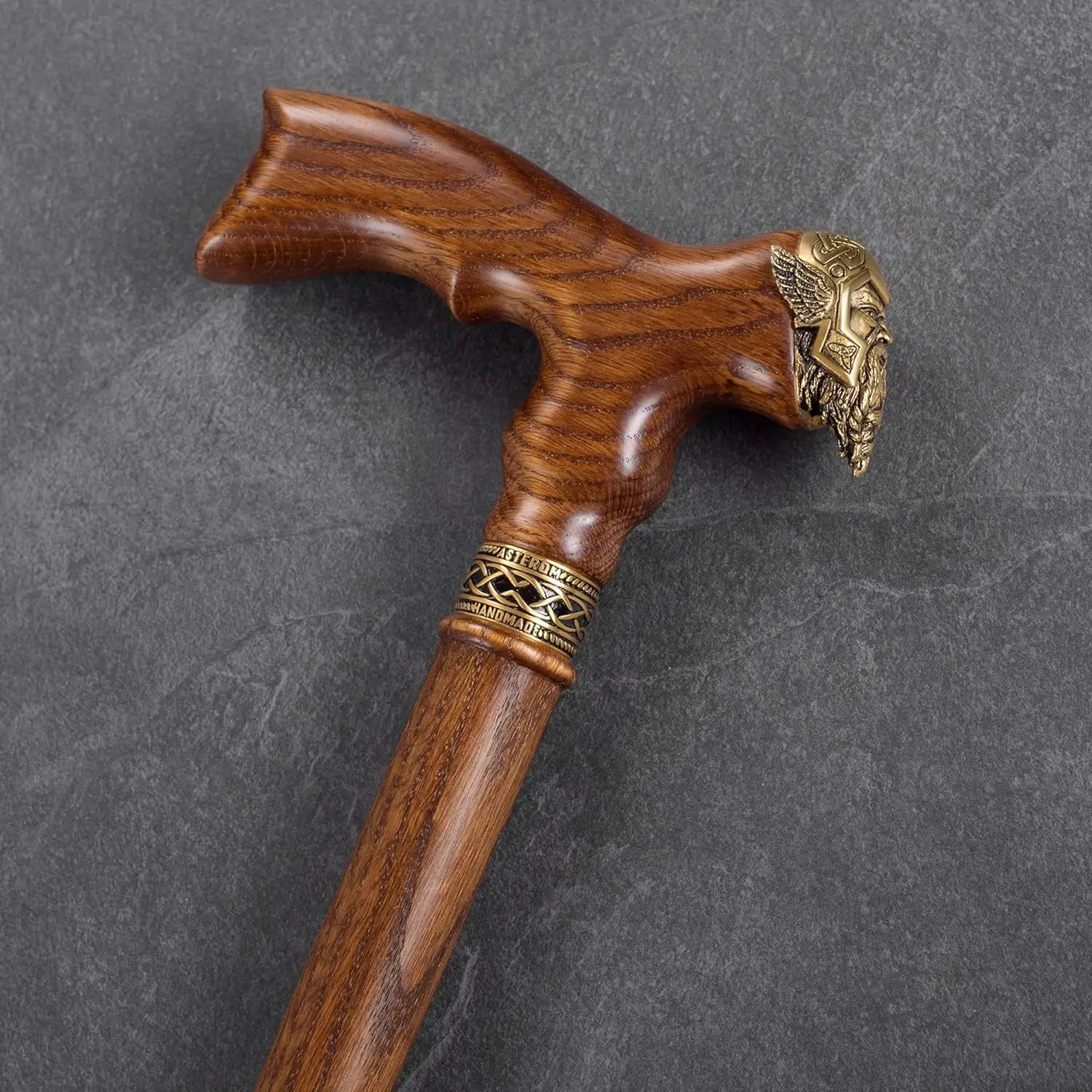 Handmade Viking Walking Cane for Men & Seniors - Unique Wooden Design, Cool Thor-Inspired Caramel Finish