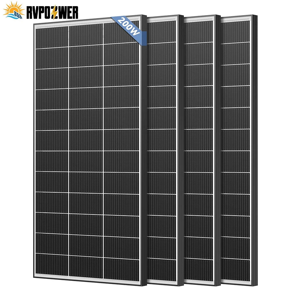 RVPOZWER 200W/400W/800W Bifacial Solar Panel 18BB N-Type Mono Cells High-Efficiency PV Power for Home Rooftop Off-Grid Outdoor