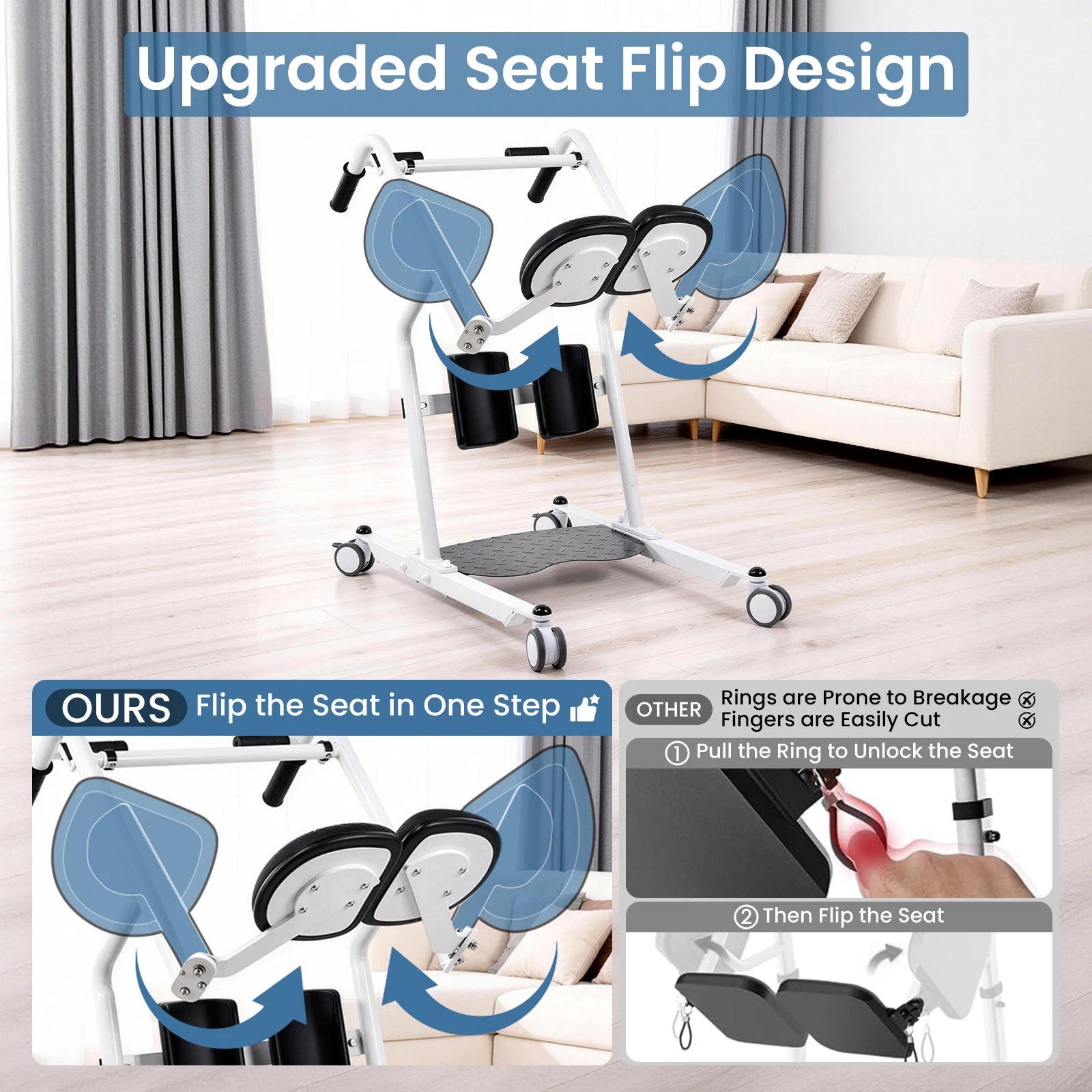 220 lb Sit to Stand Patient Lift with Wheels,Safe Transfer Chair for Home Care,Elderly Mobility Assistance & Medical Facility Us