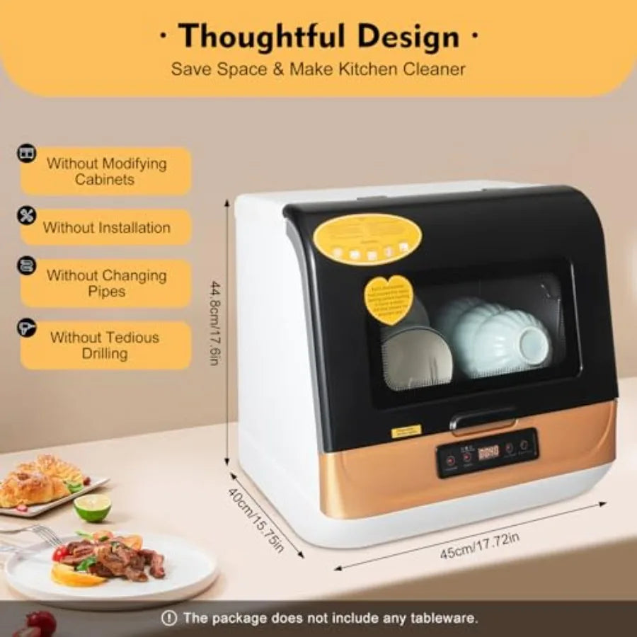 Mini Countertop Dishwasher 800W 110V with 3-In-1 Washing Modes 12-20 Pieces Capacity 7.8L Water Consumption Residual Heat Air C