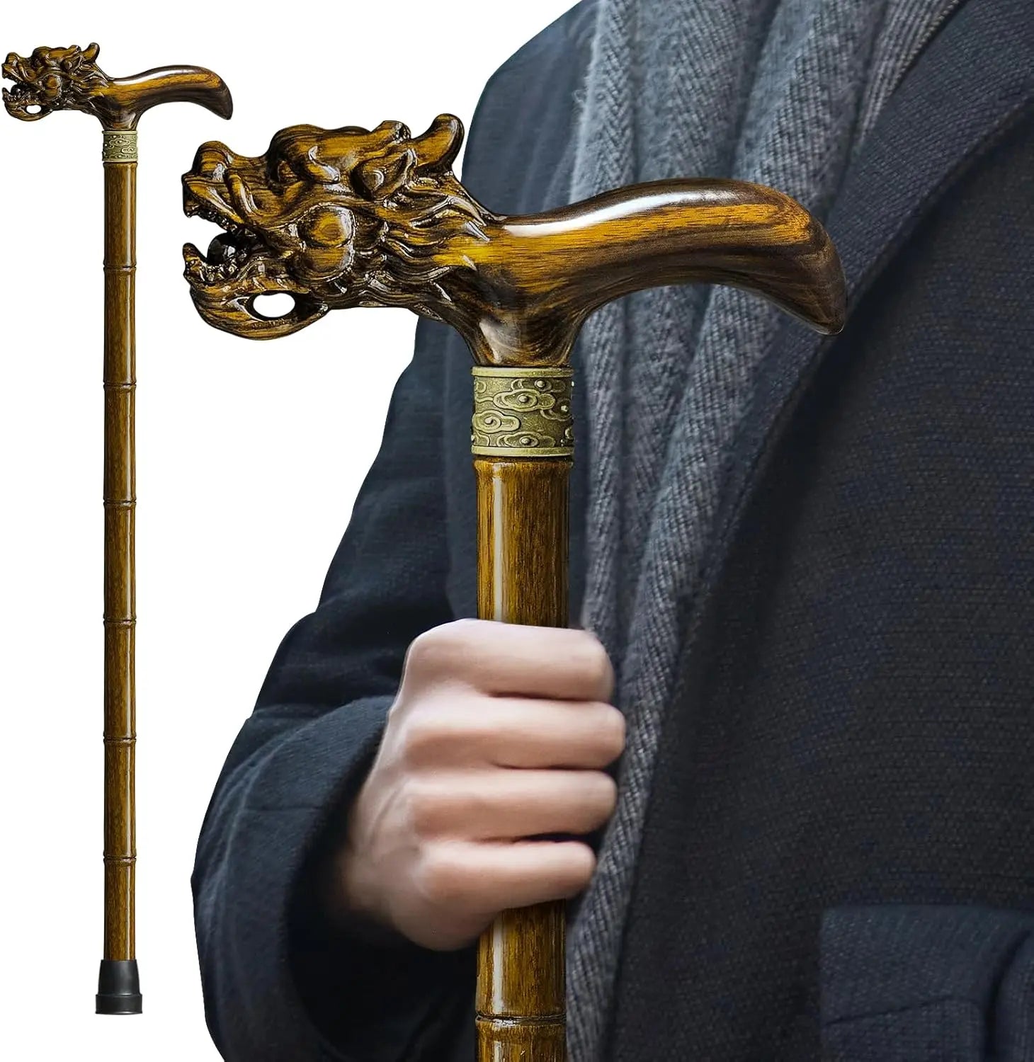 Hand Carved Wooden Walking Cane for Men and Women, Lightweight Design Supports Up to 500lbs, Ideal for Seniors and Gift Use