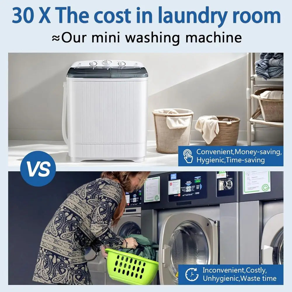 Compact Twin Tub Washer and Dryer, 22lbs Capacity, with Rack & Hangers, Ideal for Camping and RV Use