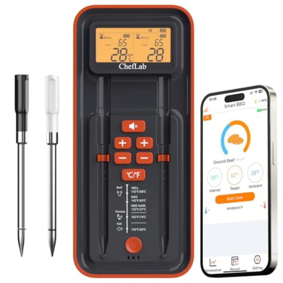 AI Meat Thermometer Wireless 500ft Long Range Smart Digital Bluetooth BBQ Thermometer for Grilling Smoker Oven Kitchen Cooking