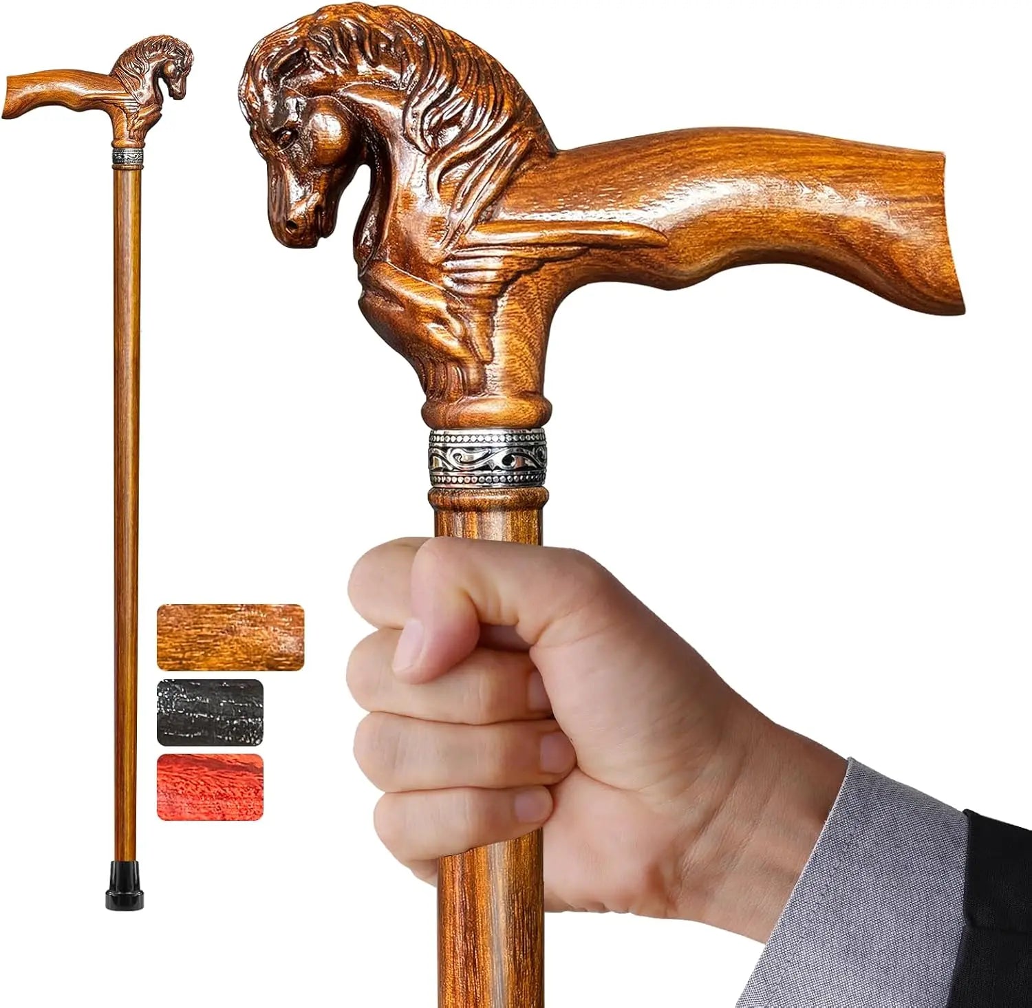 Elegant Hand-Carved Horse Head Wooden Walking Cane for Men and Women, Light Stable High-end Cane Suitable for Gift Giving