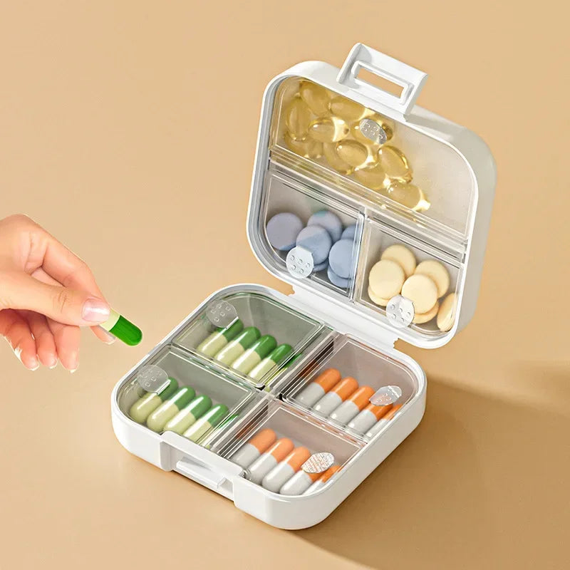 Portable mini medicine box, double sealed medicine pill storage box, seven days a week snap-on compartment medicine boxUI