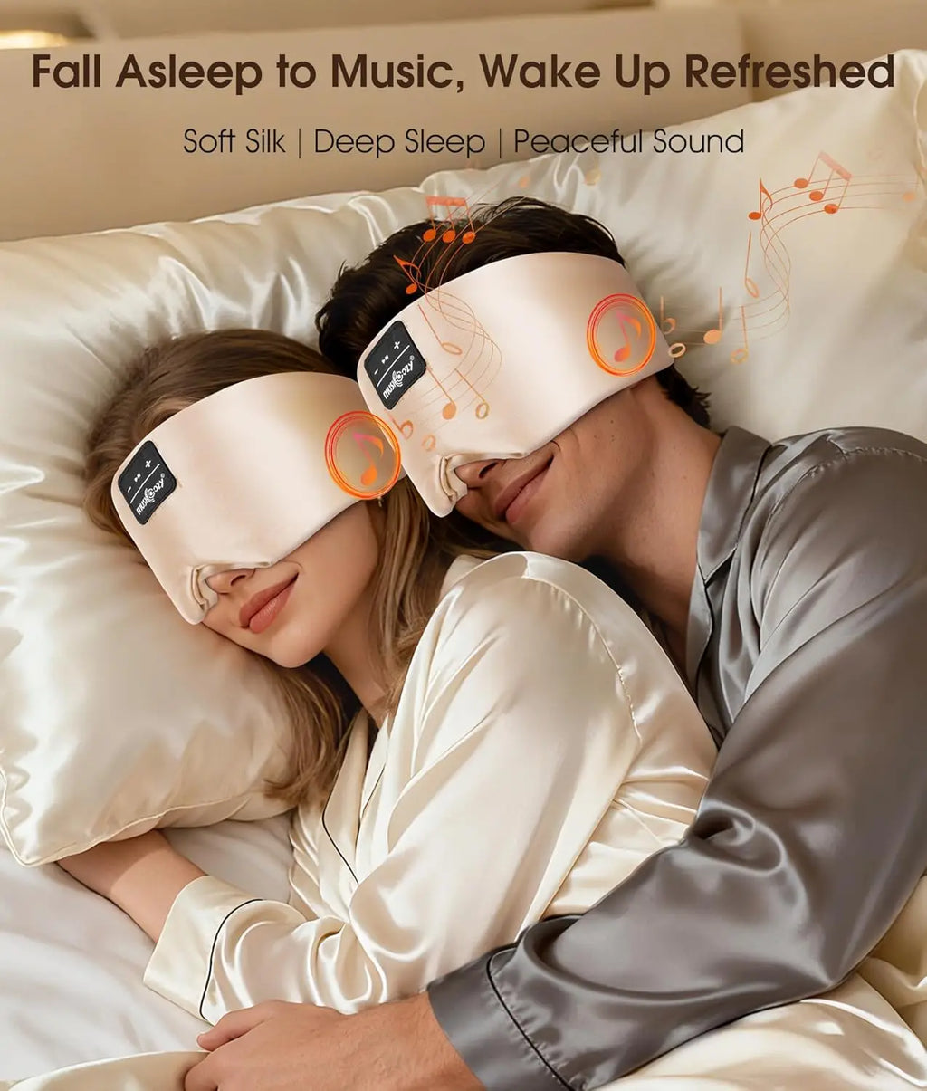 Silk Bluetooth Sleep Mask with Ultra-Thin Speakers, 3D Ergonomic Design for Side Sleepers, 14-Hour Battery, USB-C Charging