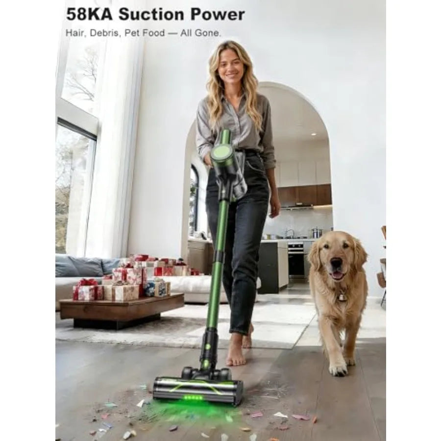 Cordless Vacuum Cleaner 58kPa 10-in-1 Stick Vacuum with 29-inch Hose and LED Lighting Brush 55Mins Runtime Self-Standing Vacuum