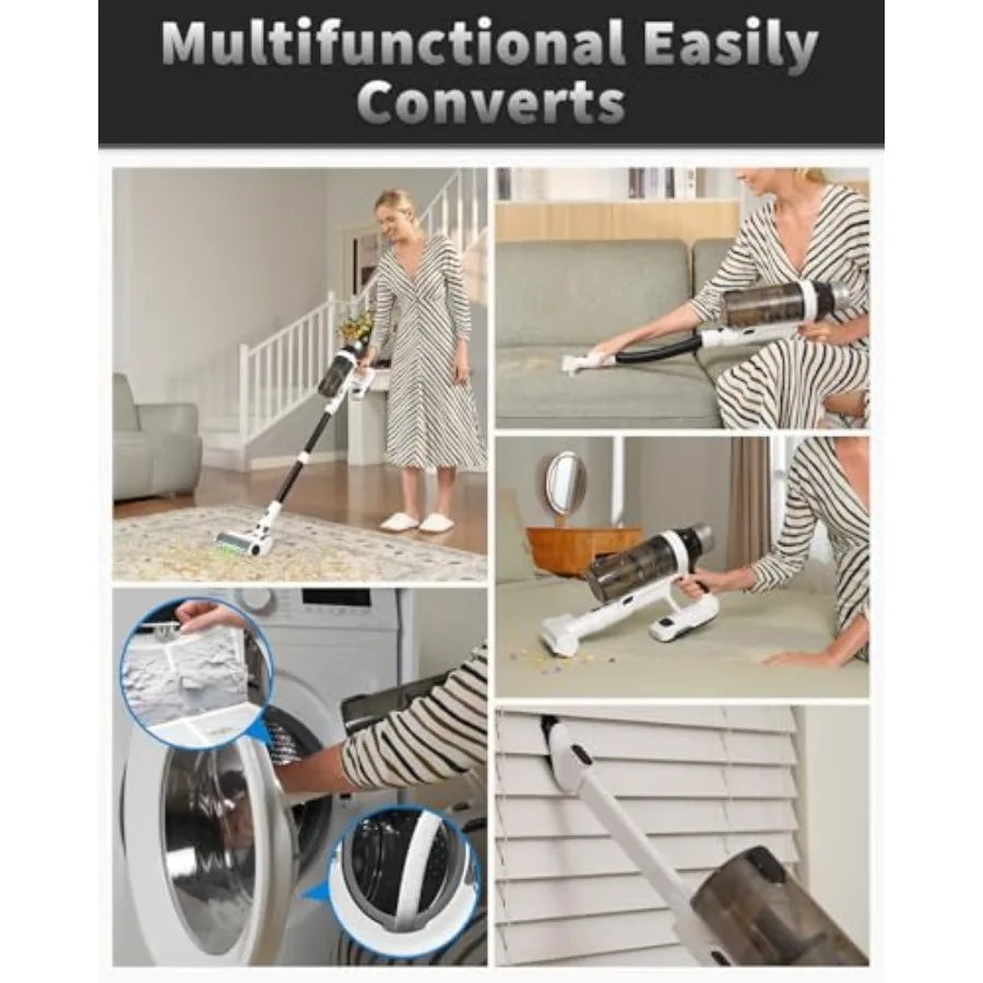 Cordless Vacuum Cleaner 2 Batteries 110 Mins Runtime for Home 15-in-1 Powerful Stick Vacuum with LED Display Anti-Tangle Lightw