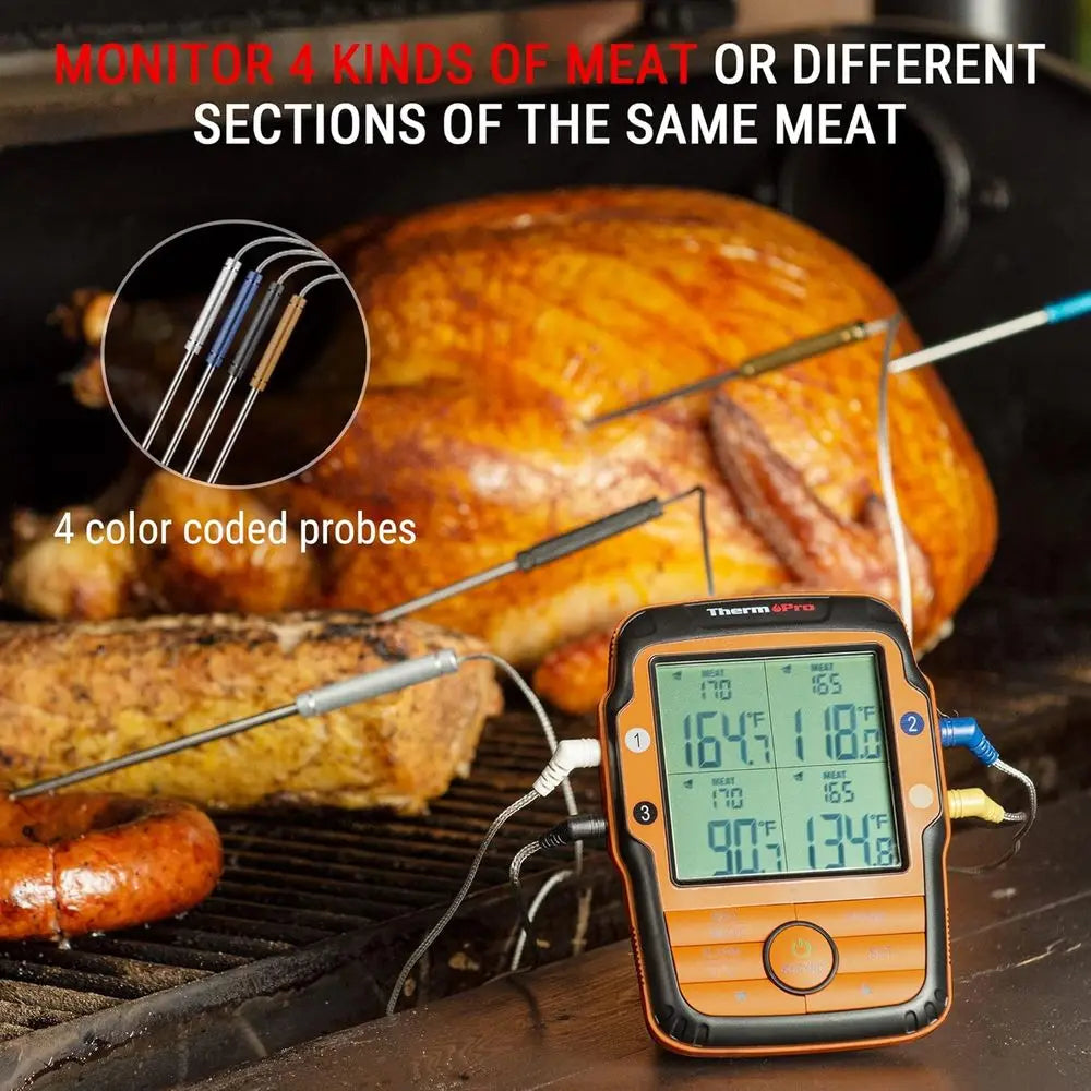 500FT Long Range Wireless Meat Thermometer for Grilling and Smoking with 4 Probes BBQ Grill Kitchen Food Cooking Digital Thermom
