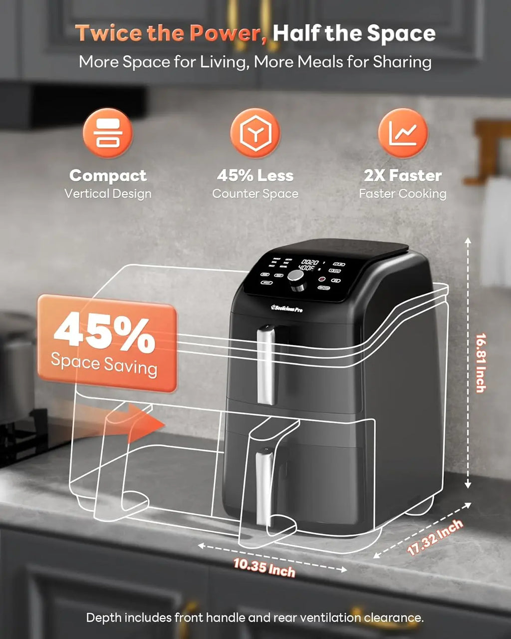 12QT Dual Basket Air Fryer, 10-in-1 Functions with SyncHeat Tech, Stacked Design for Even Cooking, Dishwasher Safe