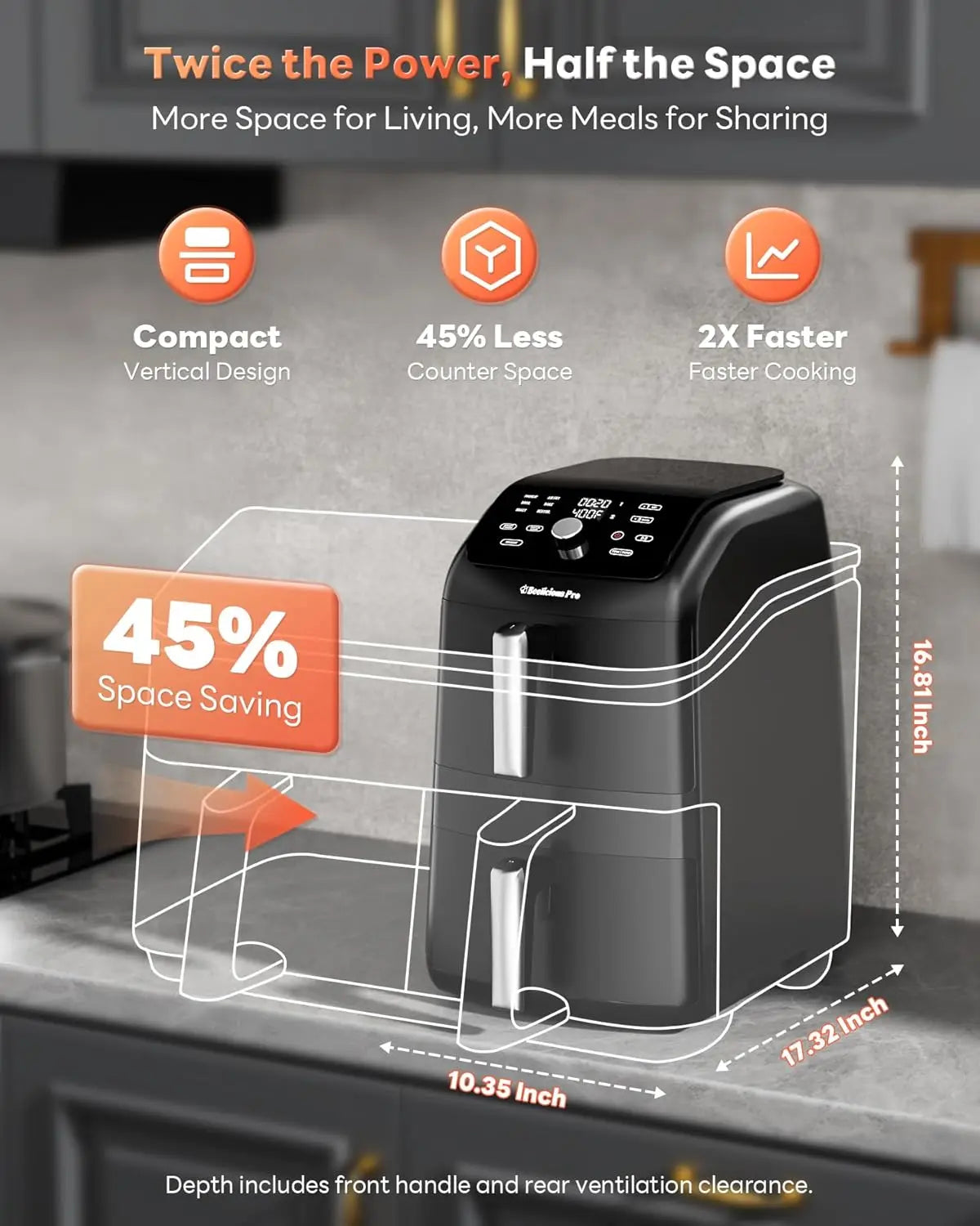 12QT Dual Basket Air Fryer, 10-in-1 Functions with SyncHeat Tech, Stacked Design for Even Cooking, Dishwasher Safe