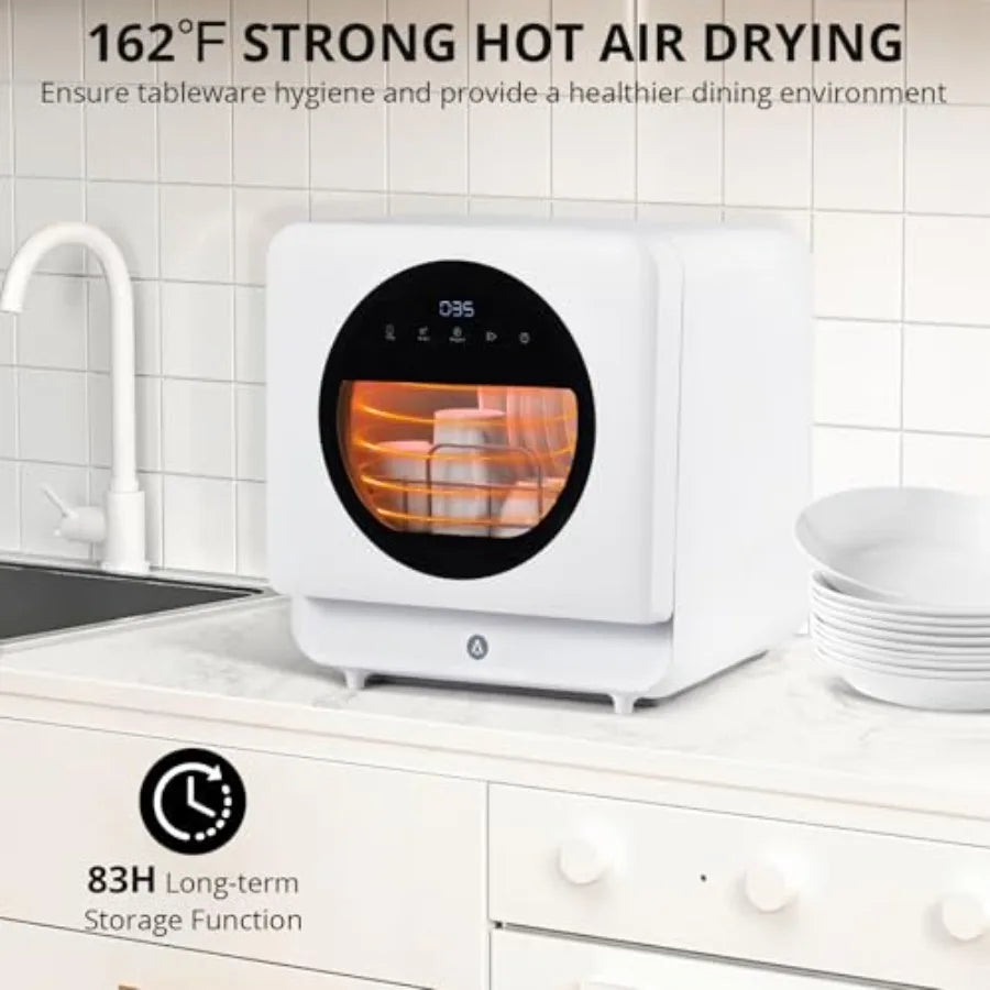 Portable Countertop Dishwasher with with 5L Built-in Water Tank6 Washing Programs 2 Water Inlet Methods 3 Spray Arms Low Noice