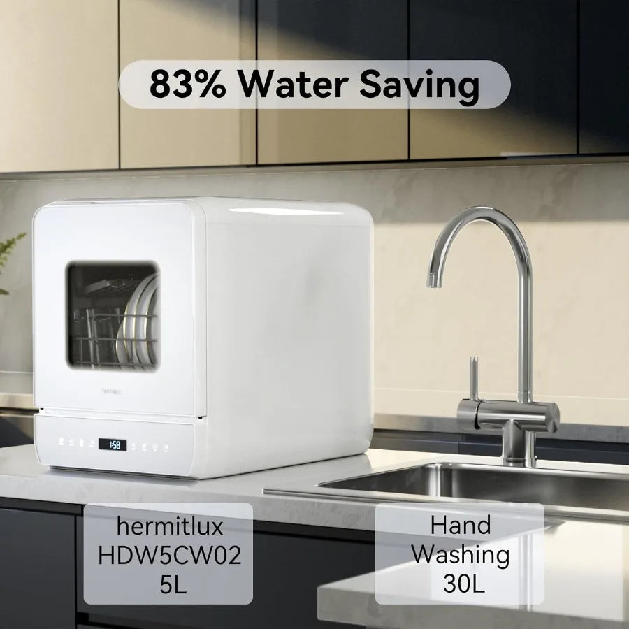 Countertop Dishwasher 6 Wash Programs Slim Size Portable Dishwasher Stainless Steel Black Efficient Cleaning Compact Design