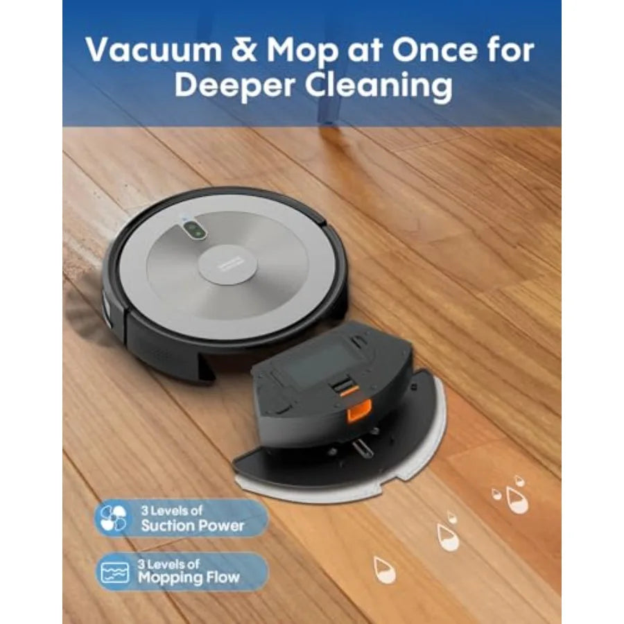 Robot Vacuum and Mop Combo 5000Pa 3-in-1 Robotic Vacuum Cleaner with Brushless Motor Tangle-Free Design Smart App and Alexa Con