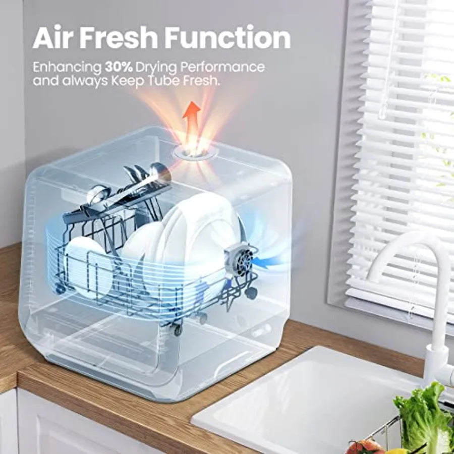 Portable Mini Dishwasher Countertop 1.32Gal Built-in Water Tank for Apartments RVs No Hookup Needed 6 Programs 360 Dual Spray 1
