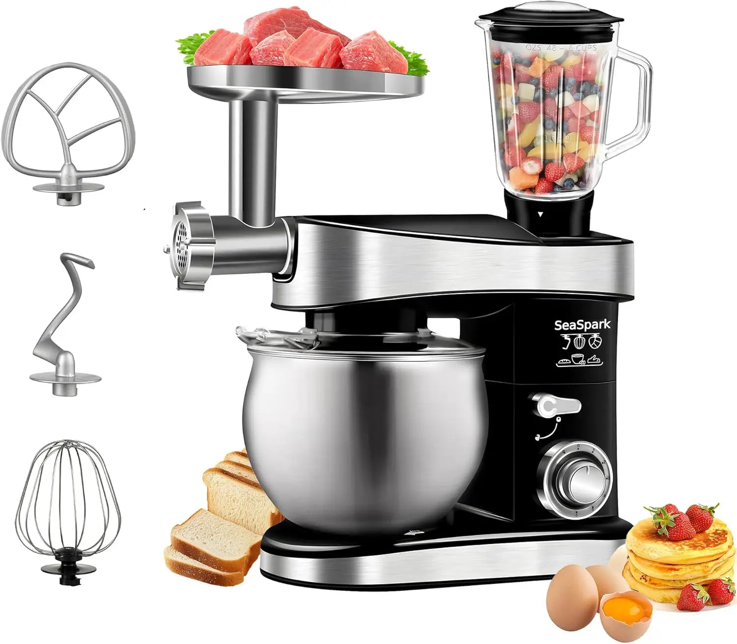 6-in-1 Stand Mixer with 6.3Qt Bowl, Meat Grinder, and Blender for Baking and Home Cooking