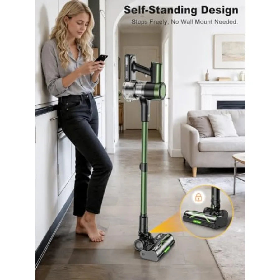 Cordless Vacuum Cleaner 58kPa 10-in-1 Stick Vacuum with 29-inch Hose and LED Lighting Brush 55Mins Runtime Self-Standing Vacuum