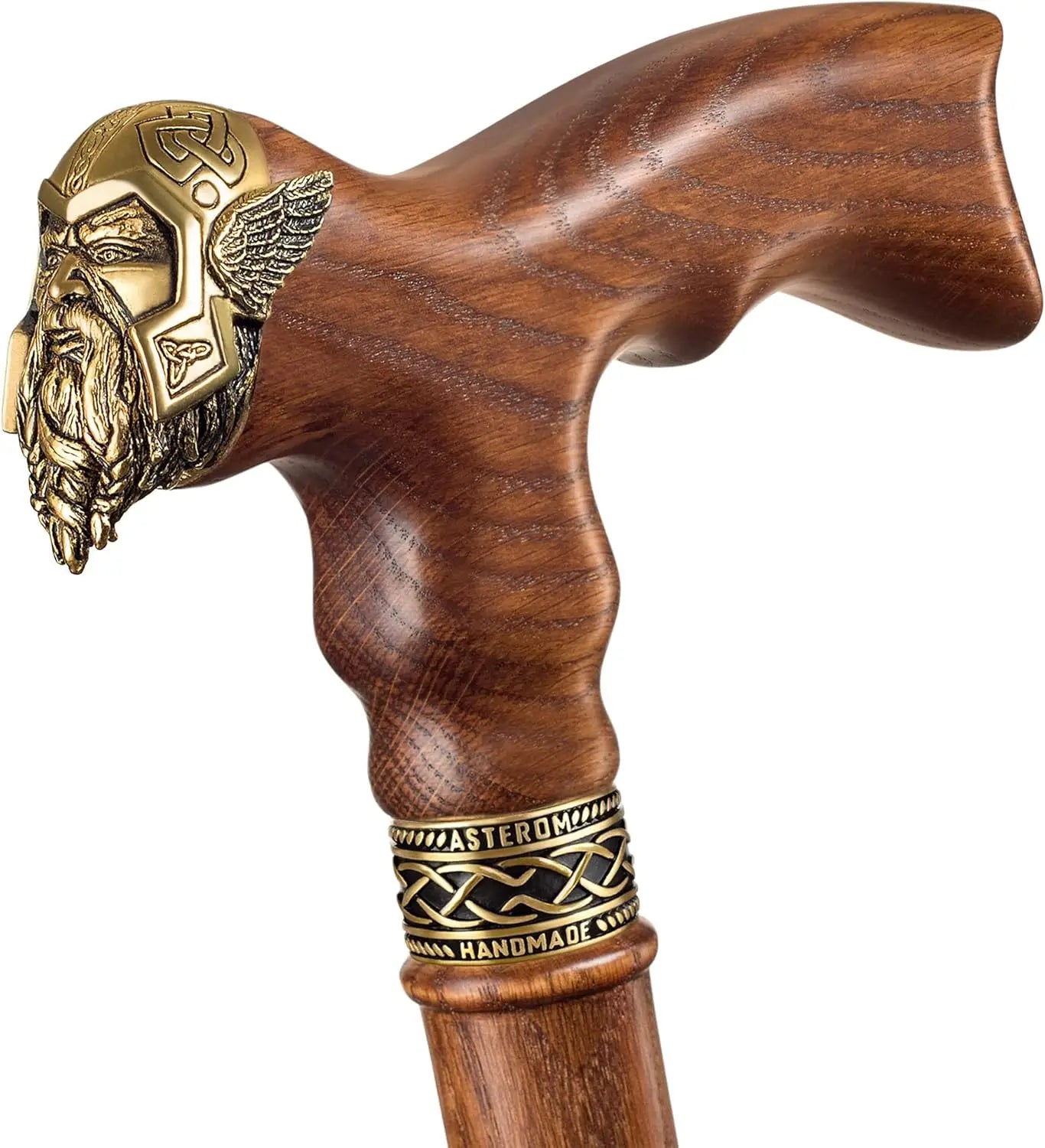 Handmade Viking Walking Cane for Men & Seniors - Unique Wooden Design, Cool Thor-Inspired Caramel Finish