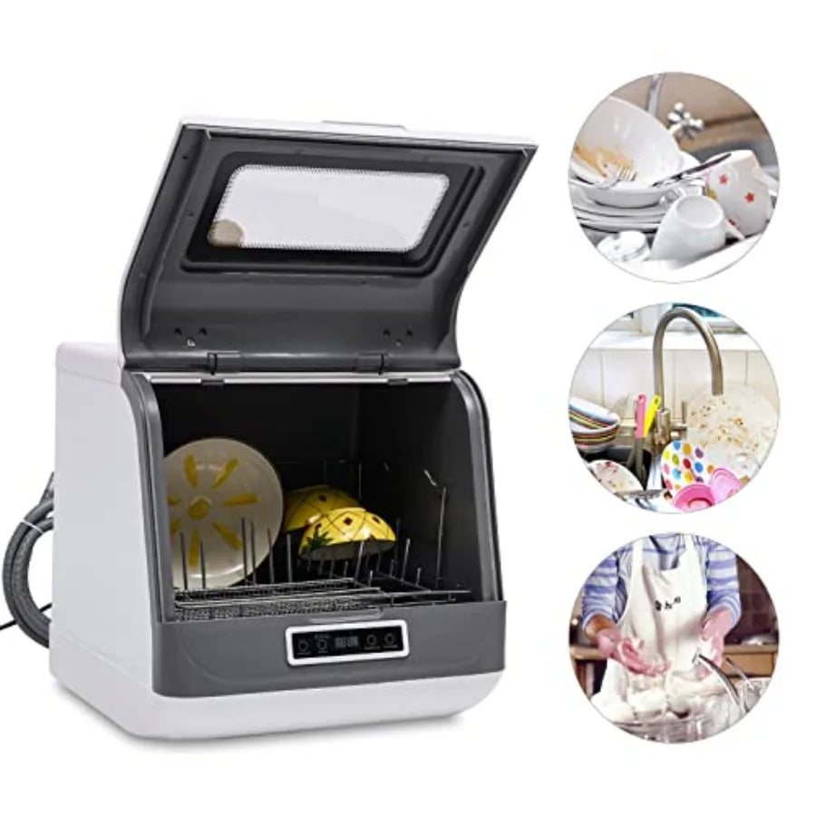 Portable Dishwasher with Large CapacityAir Dry Function 3 Washing Programs 8L Built-in Water Tank 17.72x15.75x17.32in for Clean