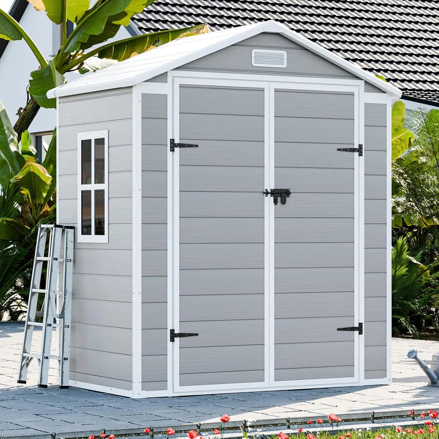 6x3 Shed Resin Outdoor Storage with Floor Included, Waterproof Lockable Small Plastic Garden Tool Shed Cabinet, Customized