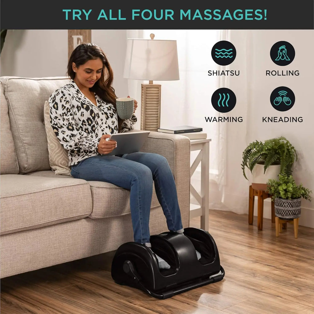 Heated Shiatsu Foot Massager for Pain Relief, Plantar Fasciitis & Neuropathy - Compact Black Design