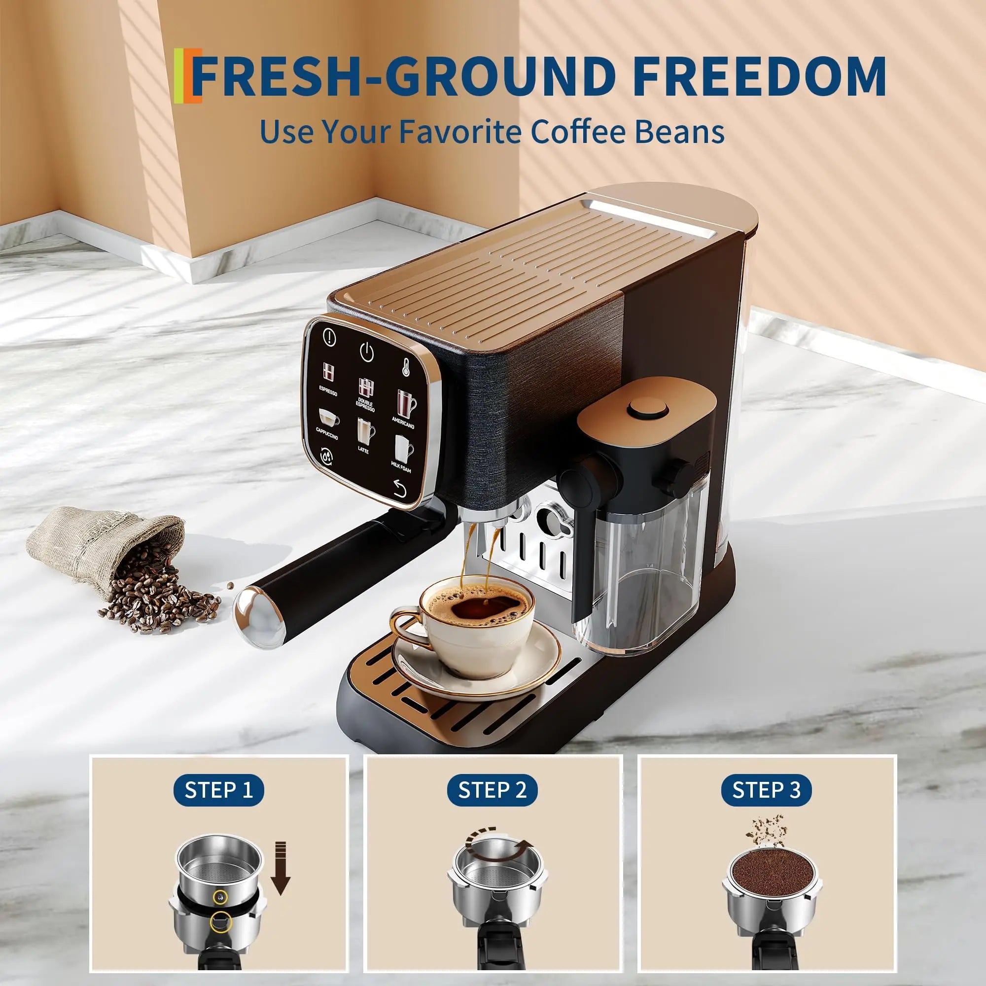 20 Bar Professional Espresso Machine Adjustable Temperature Coffee Maker With Milk Frother For Office Home
