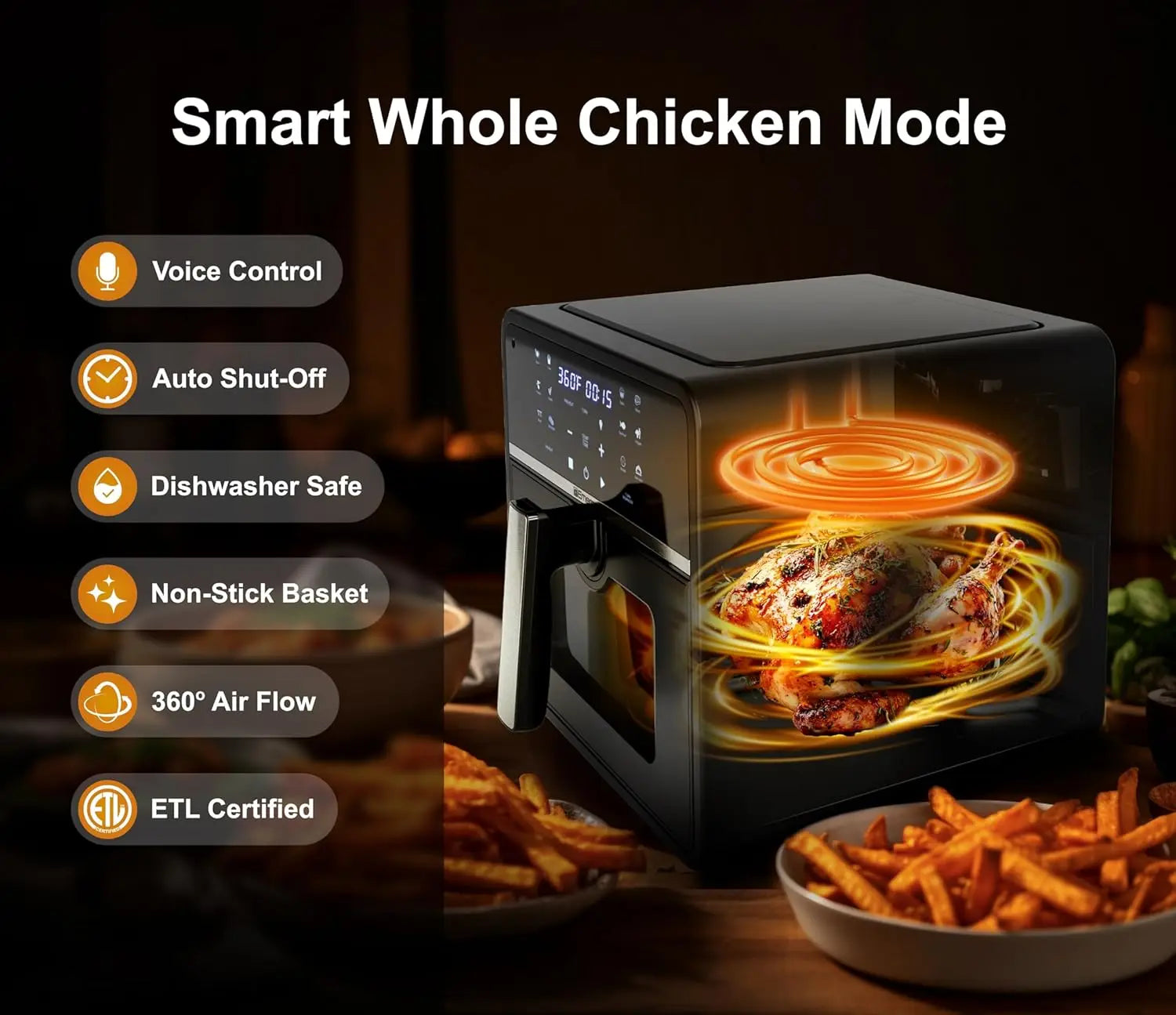 10QT 6-in-1 Air Fryer with Voice Control, No App Needed, 1000+ Commands, 1700W for Frying, Baking & More