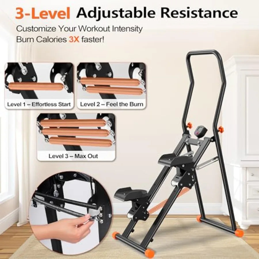 Stair Stepper for Home Gym, 3-Level Adjustable Resistance Vertical Climber Machine, Full-Body Cardio Workout Equipment with Adju