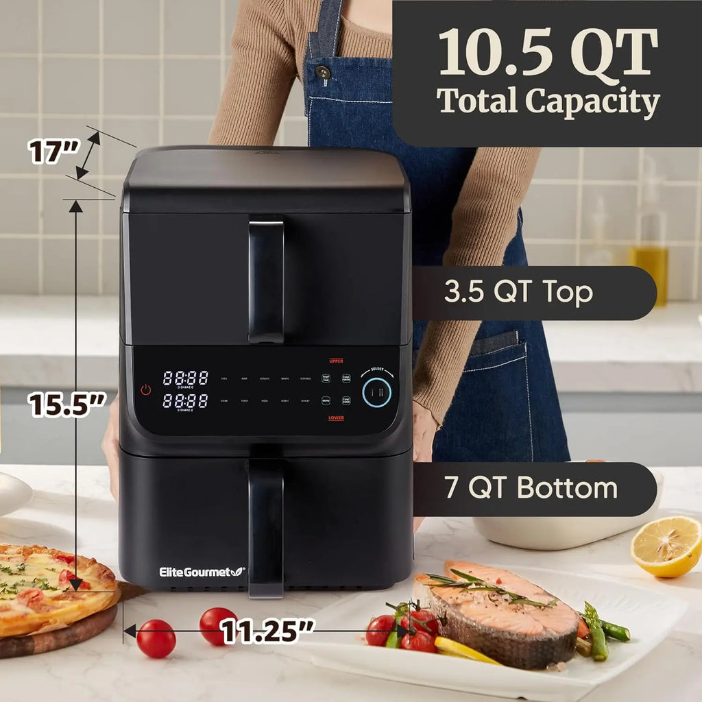 Dual Stacked Air Fryer, 10.5 Qt Total Capacity, Sync Cook & Finish, 10 Presets, PFAS-Free Baskets, 1700W