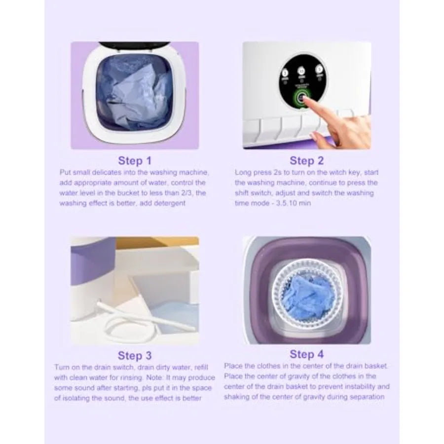 16L Portable Washing Machine Large Capacity Compact Laundry Machine of Underwear Baby Clothes Socks 3 Cleaning Modes Suitable f
