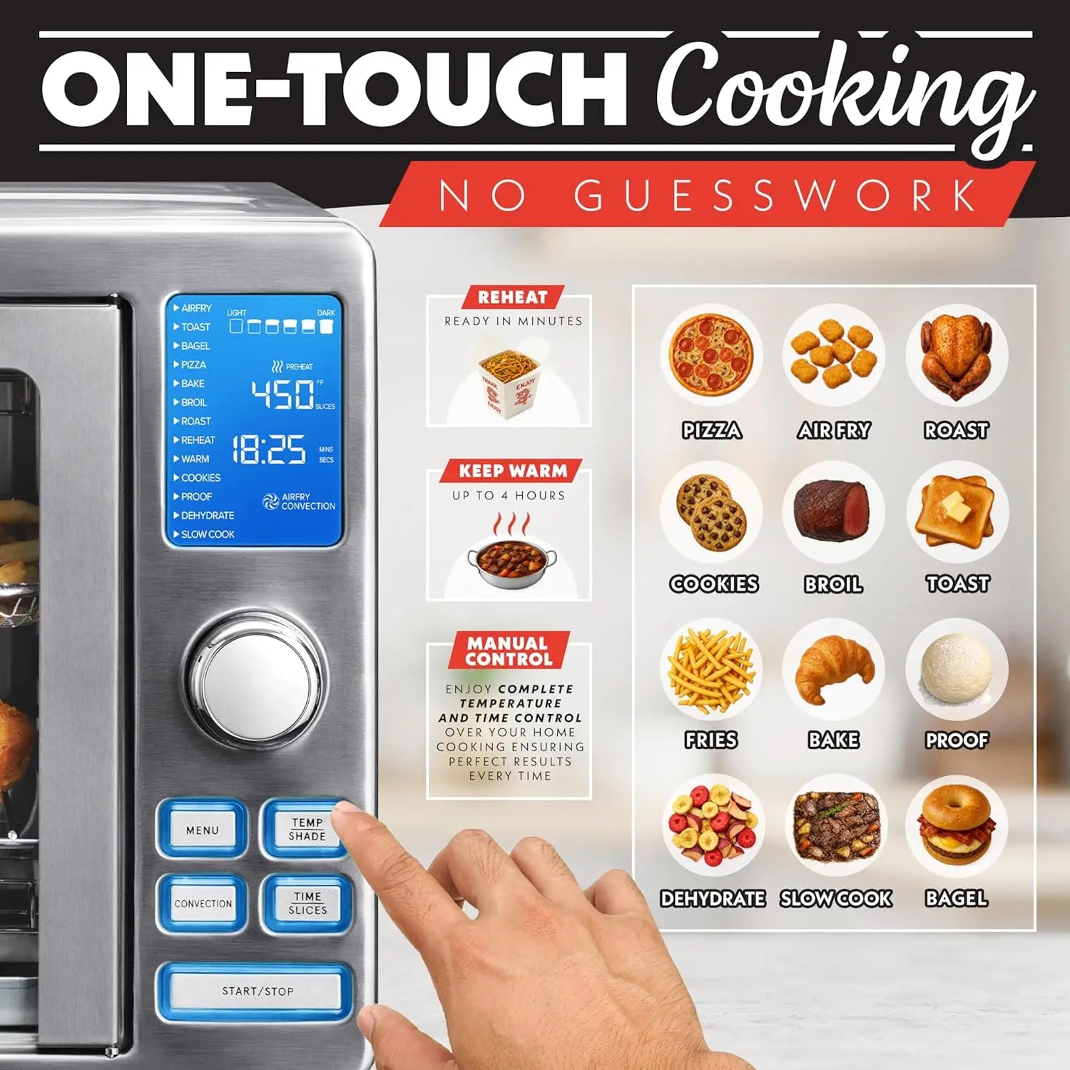 6-Slice Air Fryer Toaster Oven with 14 Presets, LED Display & French Door - Stainless Steel