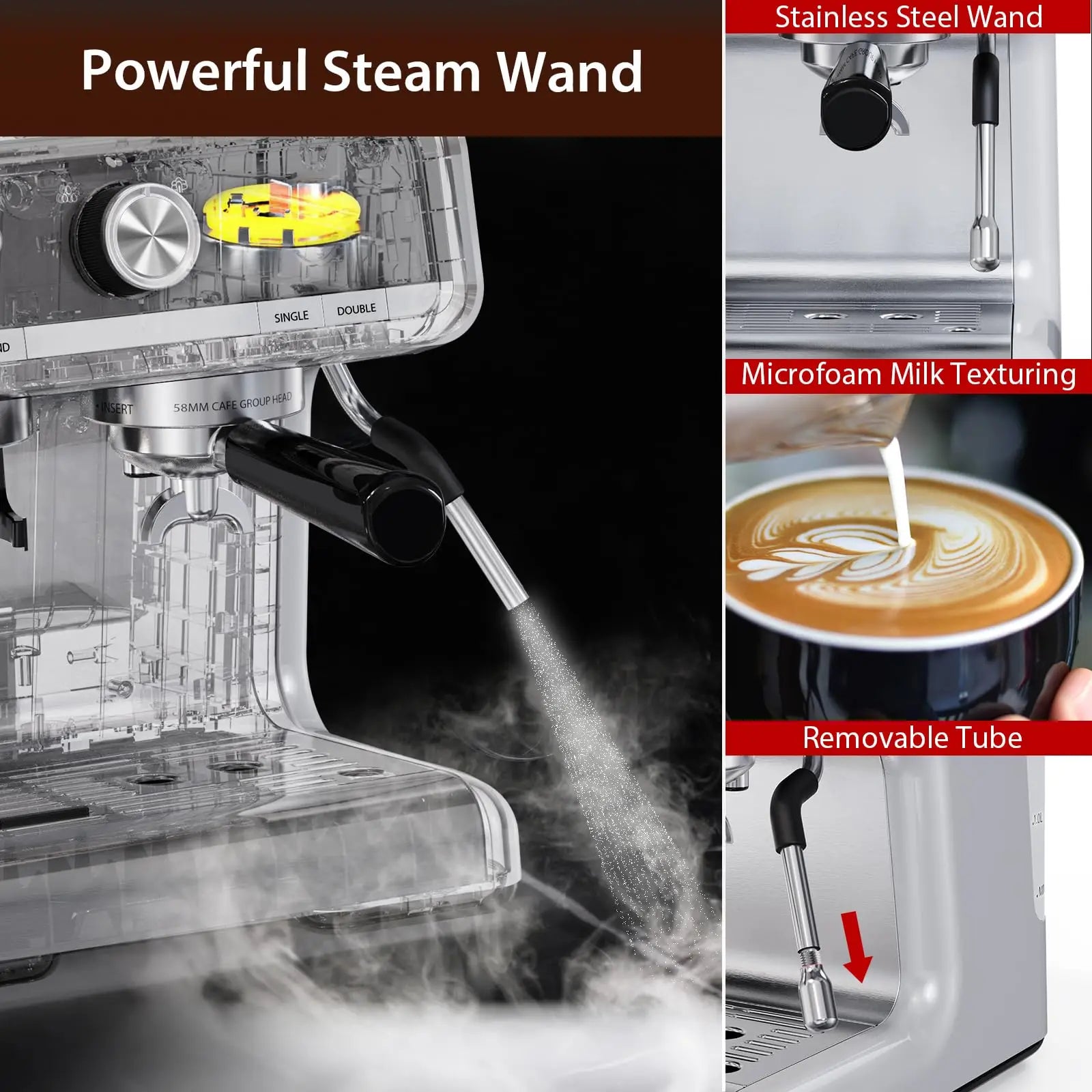 20 Bar Semi-Automatic Coffee Maker Professional Coffee Machine With Bean Grinder & Steam Wand For Home Office