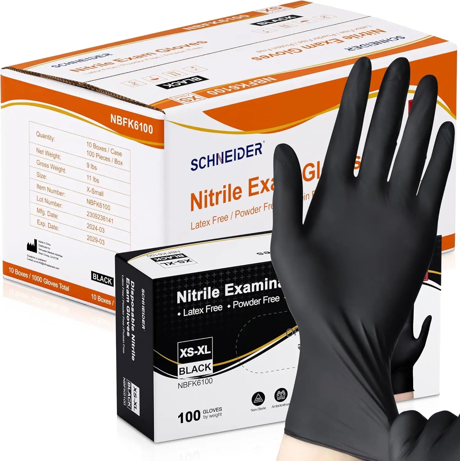 Nitrile Exam Gloves, Black Latex Free Powder Free Disposable Gloves for Medical, Cooking, Cleaning, and Food Prep