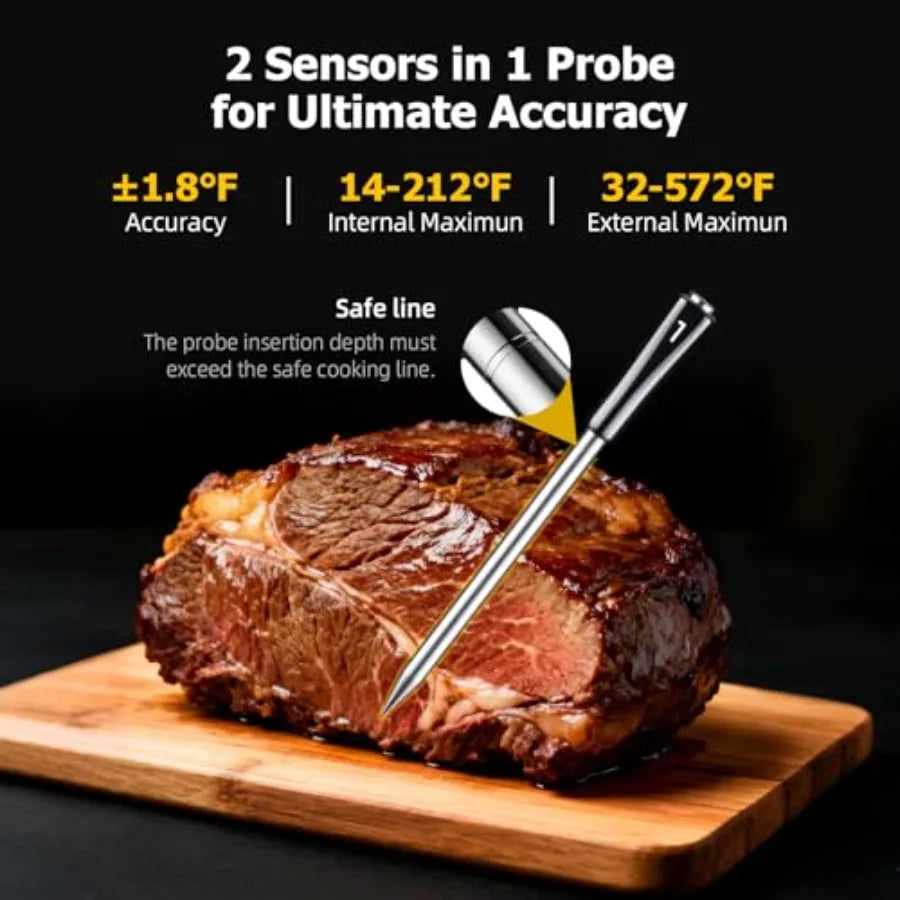Wireless Meat Thermometer with APP Control 4 Probes Meat Thermometer Digital Unlimited Range WiFi and Bluetooth Meat Thermomete