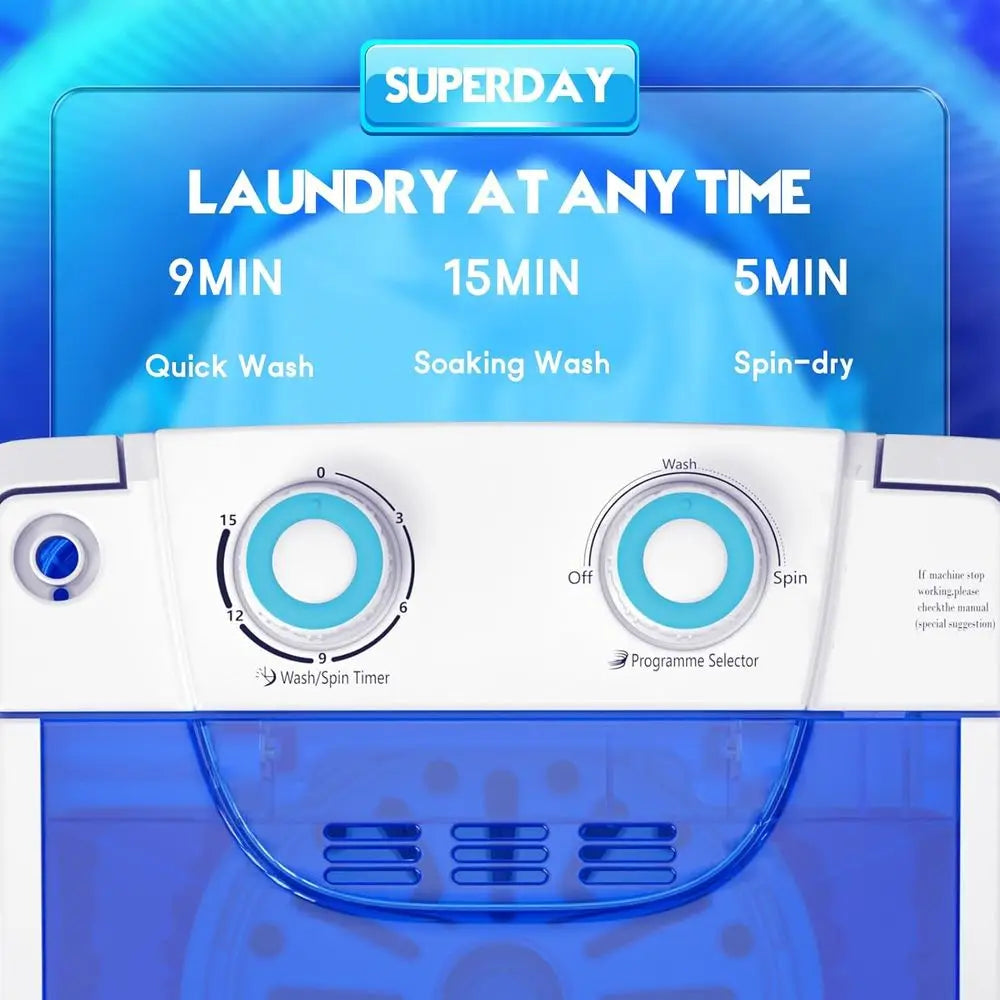 Compact 6.6lbs Capacity Single Tub Portable Washing Machine with Spin Cycle, Ideal for Home, Apartments, Outdoor, RV, Dorms - Bl