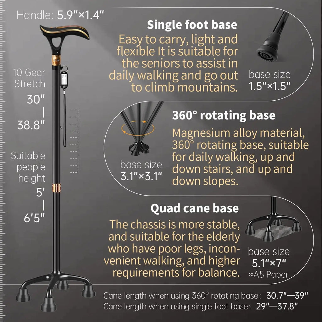 Smart Alarm Walking Cane for Men & Women, Telescopic Adjustable with USB Charge and LED Light, Lightweight Stable