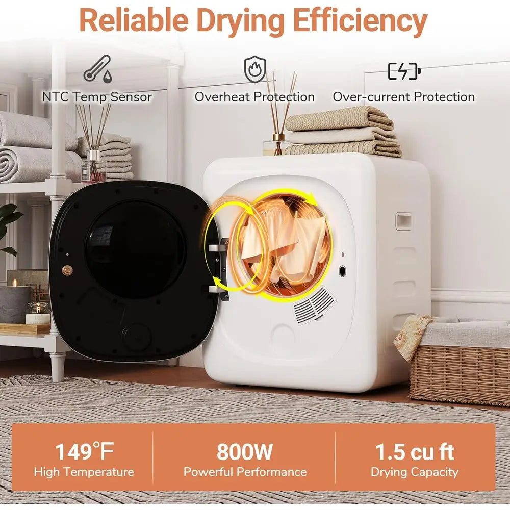 1.5 Cubic Foot Stainless Steel Portable Dryer with LED Touch Panel, 800W Electric Laundry Dryer for Home, Dorm, and RV